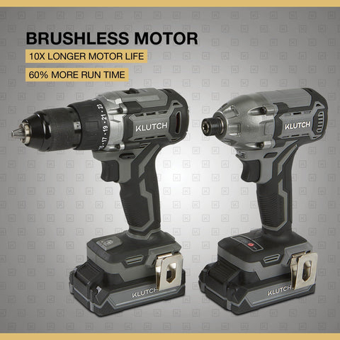 Brushless 20 Volt Drill Driver And Impact Driver Kit With One Half Inch And One Quarter Inch Chucks Dual Speed Gearbox