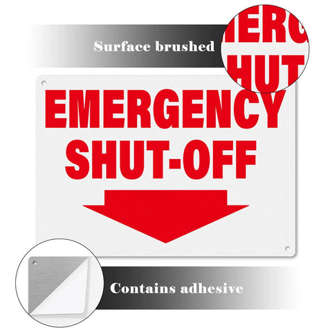 2 Pack Aluminum Tough As Nails Emergency Shut Off Signs 10 By 7 Inches Waterproof And Durable High Visibility for Industrial Use