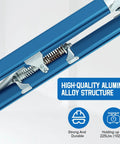 Close-up of blue Adjustable 24 To 40 Inch Aluminum Drywall Stilts showing spring mechanism and high-quality alloy structure.