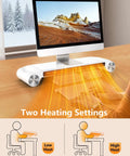 Desk Space Heater 330W 2-In-1 Desk Top Heater And Monitor Stand With USB Charging Port, white, heats hands, desk view