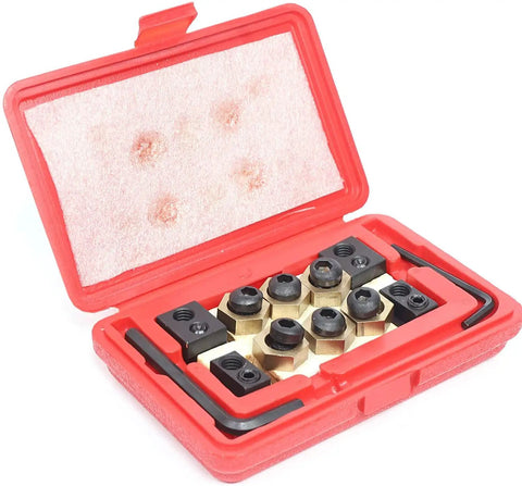 5/8 Inch T Slot Eccentric Clamping Kit Includes 6 Eccentric Bolts, 4 T Nuts, 6 Hex Stoppers and 2 Hex Wrenches in red case