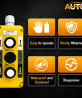 Sturdy Waterproof Industrial Crane Pushbutton Switch Control Box With Three Button Operation featuring yellow metal casing and operation icons.