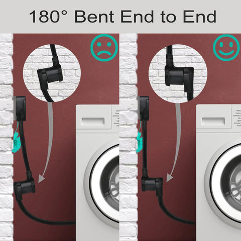 Comparison of dryer adapter showing 180° bent end to end connection with 4 prong to 3 prong adaptation for old school homes.