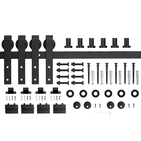 7.5 Foot Sliding Barn Door Hardware Kit For Double Doors 22.5 Inch Wide Panels Heavy Duty Track System, black components