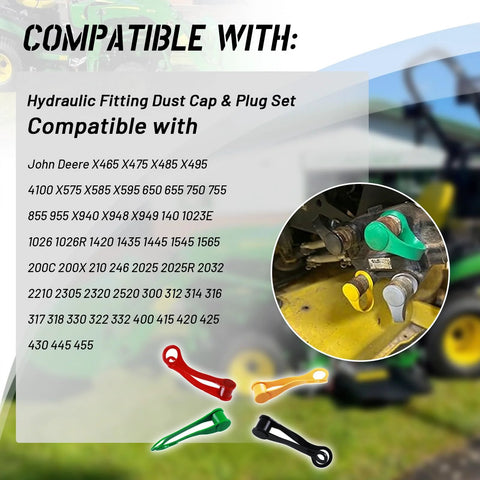HQPARRTS 8-Pcs hydraulic fitting covers set in black yellow green red for John Deere tractor port plugs and caps