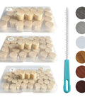 Three In One Carpenter Bee Holes Repair Kit with small, medium, large wood hole plugs, clear cases, and cleaning brush shown.