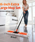 36 Inch Commercial Janitor Broom And Dust Mop Set Heavy Duty Workhorse With Telescopic Pole And Three Pack Cotton Pads No Sweat Cleanup For Tile Concrete And Garage Floors, user mopping floor