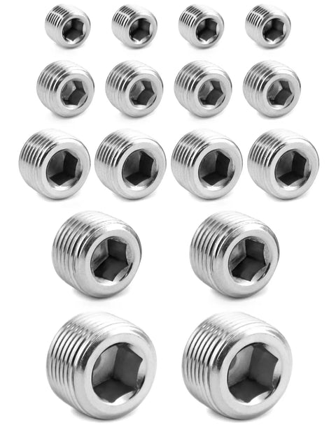 16-piece 304 Stainless Steel Pipe Fitting Kit With Hex Countersunk Plugs NPT Male Threads for Plumbing and DIY Projects