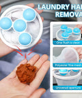 Floating Hair Filter Mesh For Washing Machine shown with blue floats and lint, polyester fine mesh details displayed.