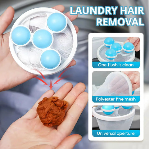 Floating Hair Filter Mesh For Washing Machine shown with blue floats and lint, polyester fine mesh details displayed.