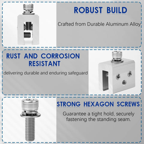 Metal Roof Panel Clamps For Standing Seam Roofs No Drill Non Penetrating Aluminum Brackets With Stainless Steel Screws
