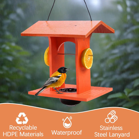 Outdoor Bird Feeder With Gift Box For Orioles, Durable HDPE Jelly Feeder With Fruit Holder And 6 Oz Glass Bowl in garden