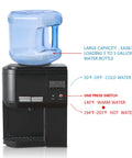Countertop Hot And Cold Water Dispenser With 3 To 5 Gallons Capacity, Child Safety Lock, Energy Saving Switch shown with a 5-gallon bottle