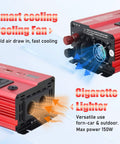Kickass 600W Car Power Inverter Converts 12V DC To 110V AC With PD 30W USB C Port And Dual AC Plugs side view, features cooling fan and lighter outlet.