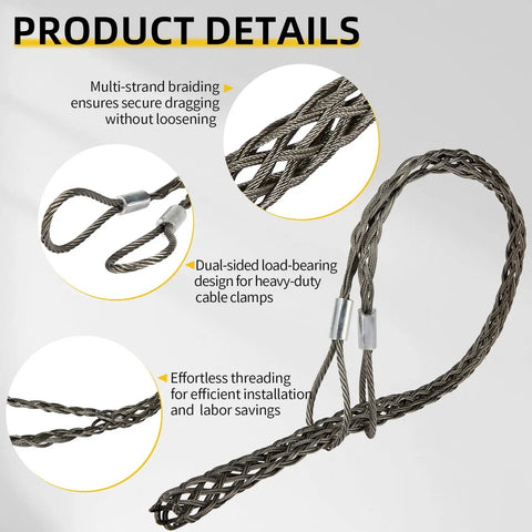 Double Head Stainless Steel Cable Puller With Mesh Grip, showing multi-strand braiding and dual-sided load-bearing design.