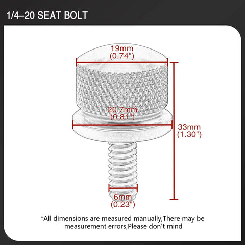 Knurled Aluminum Rear Seat Screw With Rubber Ring For Quarter Inch Twenty Thread Fits Touring Sportster Softail Dyna