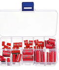 Red Dip Switch Kit For Breadboards, 2.54mm PCB Mount On Off Toggle Switches in box, Double Row Assortment with 9 Positions