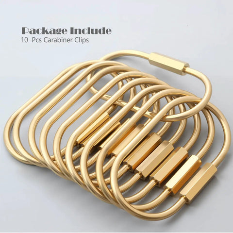 Ten Piece Solid Gold Brass Key Rings Set With Locking Carabiner Clips And Screw Lock Oval Keychains Durable Purse Bag Charms Holder For Handbags