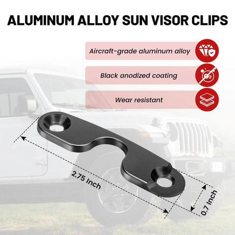 Heavy Duty Sun Visor Repair Kit For Jeep Wrangler JL JK JT Gladiator Rubicon Sport with aluminum alloy clip dimensions