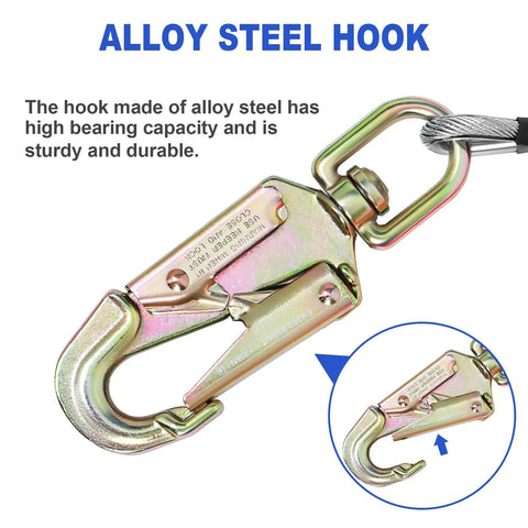 Alloy steel hook for Half Inch Wire Core Flip Line For Tree Climbers And Arborists 10 Foot Length With Triple Lock Carabiner Adjuster