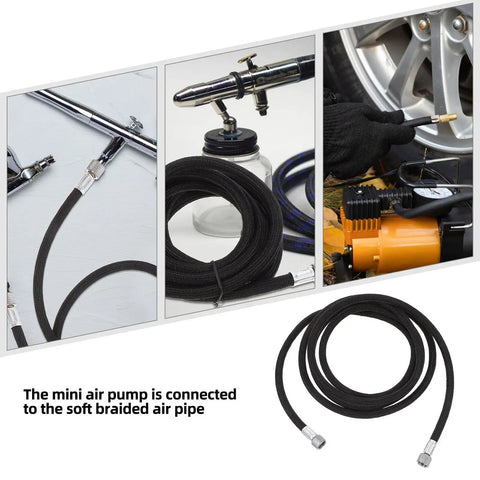 Kickin Flexible Braided Airbrush Hose Replacer With 1/8 Connector For Mini Pump Interior Keeps Cleanup A Breeze For Artists Needing Zero Kinks During Precision Spraying While Keeping Airflow Steady So You Nail Job Without Blockages Or Leaks Today. black braided 1/8 air hose with connectors for airbrush and mini pump