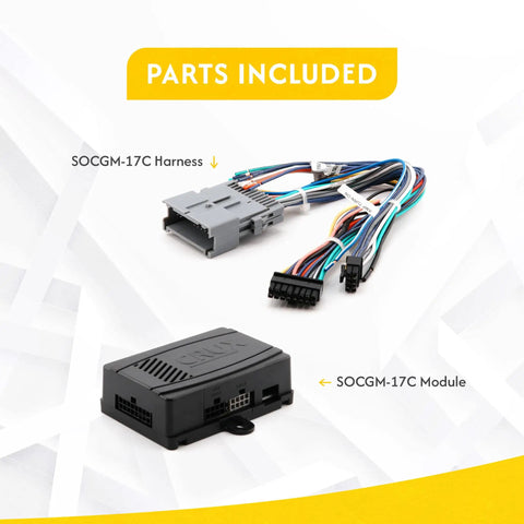 Parts included in GM Class II Radio Replacement Interface With Chime For Bose Monsoon And Non Amplified GM Systems 2000 To 2013
