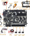 1610 Pro Mini CNC Router Kit 3 Axis Desktop GRBL control components including spindle, module, offline controller, and limit switches.