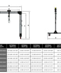 Heavy Duty Portable Gantry Crane Aluminum Frame dimensions with adjustable height and width for lifting heavy equipment.