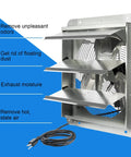 14 Inch Automatic Shutter Exhaust Fan With Power Cord 1950 CFM Aluminum Wall Mount Attic Ventilation in use