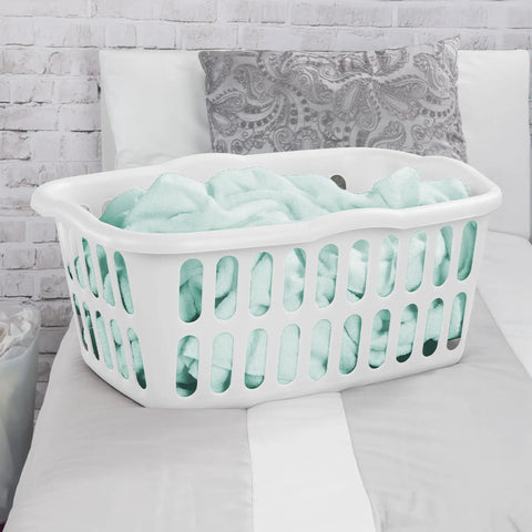 12 Pack Rectangular Laundry Basket With Handles, Heavy Duty Plastic Hamper, 1.5 Bushel Capacity, White Laundry Organizer