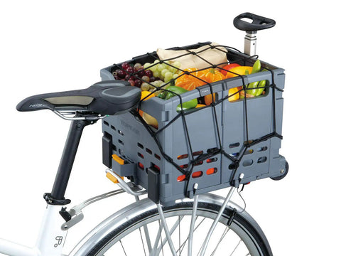Elastic Cargo Net for Bike Baskets Keeps Your Gear Secure on Every Ride, Fits TrolleyTote and Most Basket Setups, Durable Nylon With Coated Hooks, Easy Snap On Attachment, Compact 15.7 Inch Size securing groceries in a bike basket