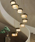 Killer Large Bamboo Ceiling Pendant Light With Eight Warm Hanging Fixtures For Staircases And Grand Foyers Adjustable Drop Wire.