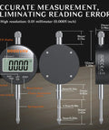 Digital Dial Indicator 0 To 1 Inch (25.4 Mm) High Resolution 0.0005 Inch 0.01 Mm Electronic Probe With Zero Setting And Mm Inch Switchable.