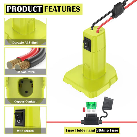 18V Battery Adapter For Power Wheel Conversion Kit with Switch, Fuses, 12 AWG Wire, and Power Connector for DIY RC Cars and Robotics