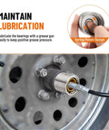 Racewill 1.98in trailer wheel bearing protector kit with chromed stainless steel housing and dust cap installed on hub