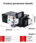 HCZKIUJ Electric Wire Stripping And Crimping Machine With 7 Die Sets For Cold Terminals control panel and dimensions displayed.