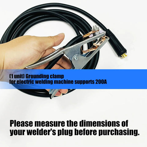 Heavy Duty 200A Ground Clamp With Thick Rubber Insulation And Firm Grip Handle For Safe Welding Jobs. Hand holding clamp over black cable.