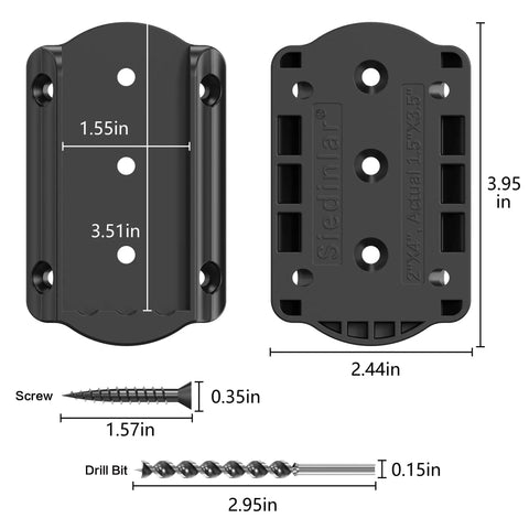 Dimensions of Deck Railing Bracket Connectors For 2x4 Wood Posts 20 Pack With Galvanized Screws And Drill Bit Fence Handrail