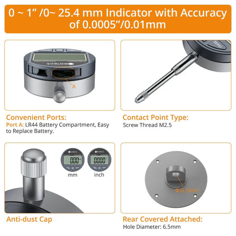 Digital Dial Indicator Table Saw Gauge with 0.0005 inch precision and anti-dust cap for fence alignment and calibration