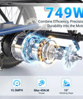 All Terrain Electric Tricycle for Adults with Fat 20 Inch Tires, 864Wh Removable Battery, 15.5 MPH Three Wheel Ebike for Seniors, LCD Display, Rear Differential, and Handy Rear Seat Basket in Blue motor detail