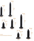 Straight Up Heavy Duty Flat Head Self Tapping Screw Assortment Kit For Wood And Sheet Metal In Black Carbon Steel Nine Sizes shown