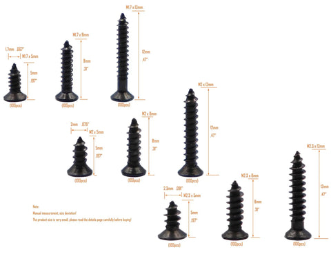 Straight Up Heavy Duty Flat Head Self Tapping Screw Assortment Kit For Wood And Sheet Metal In Black Carbon Steel Nine Sizes shown