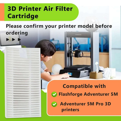 2 Pack 3D Printer Air Filter Cartridges For Adventurer 5M Pro And Adventurer 5M next to 3D printer setup compatibility chart