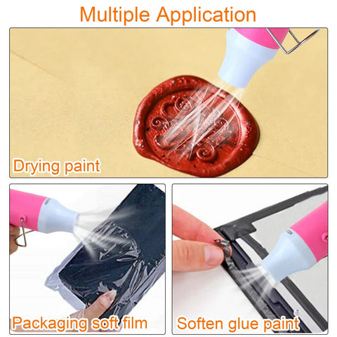 Portable 300W Hot Air Gun For DIY Resin Craft And Embossing All In One Shrink Wrap Cup Turner Resin Bubble Removal Dryer Pink Mini Handheld Tool With Stand used in various applications like drying paint and softening glue.