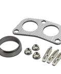 Heavy Duty 4 2 1 Header Exhaust Gasket Kit With Graphite Donut Ring And Aluminum Flange showcasing gasket, donut seal, nuts, and studs.