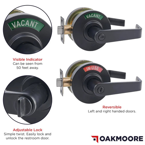 Vacant Occupied Bathroom Lock For Public Restrooms And Industrial Buildings Black Door Handle Lock With Clear Status Indicator
