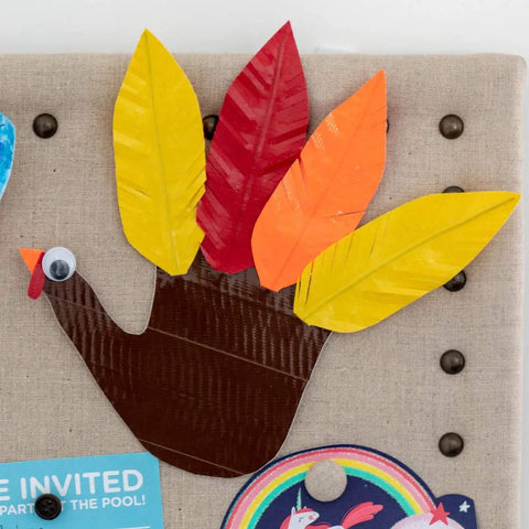 Craft project featuring Heavy Duty Brown Colored Duct Tape Single Roll 60 Foot as a turkey with colorful leaves.
