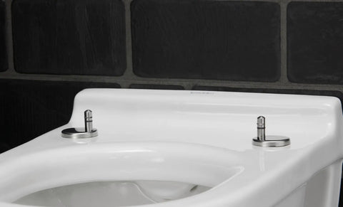 Slick Starck 3 White Toilet Seat With Smooth As Butter Soft Close Hinges Heavy Duty Stainless Steel Mounting Hardware image showing hinge mount detail.