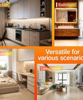 Collage of kitchen, bathroom, bedroom, and living room showcasing versatile home interiors.