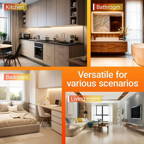 Collage of kitchen, bathroom, bedroom, and living room showcasing versatile home interiors.